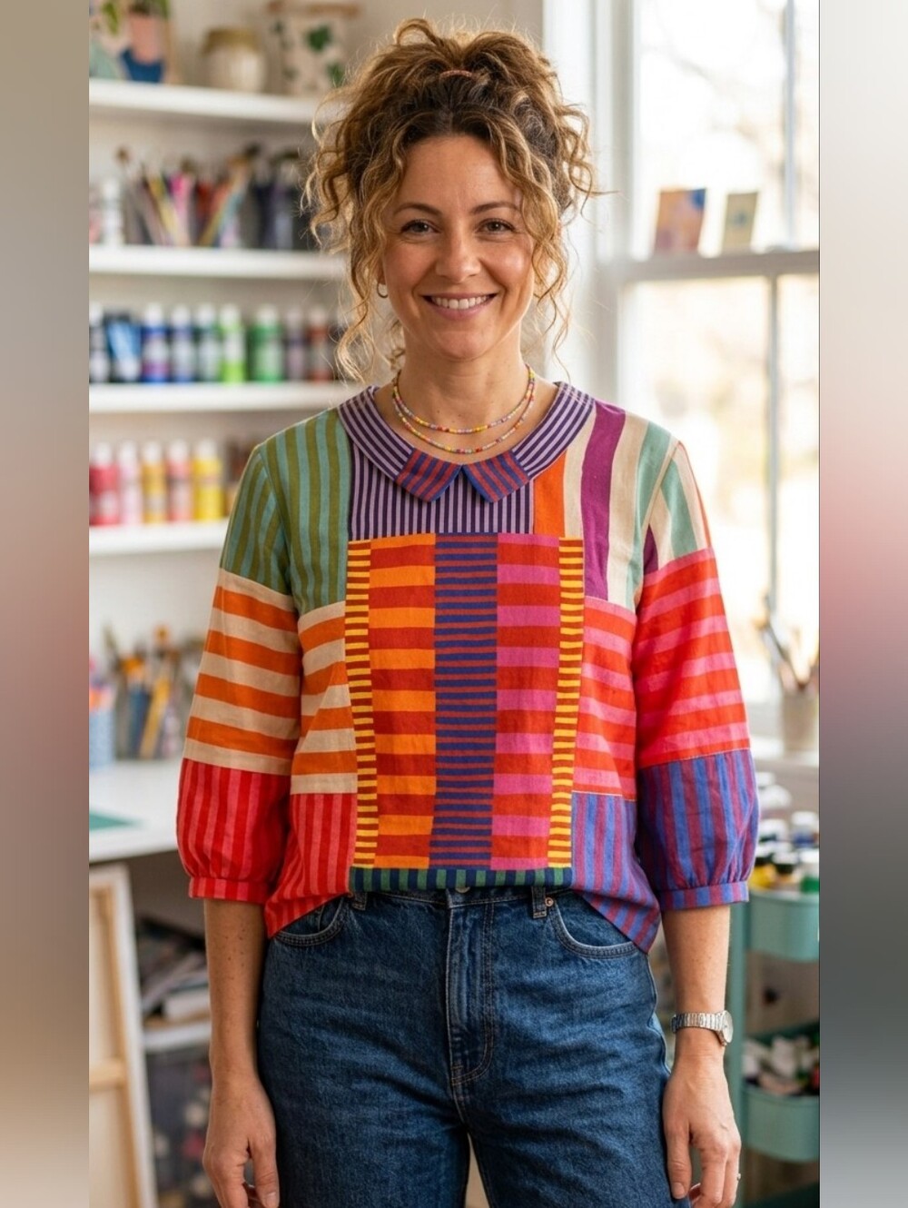 Women’s Multicolor Striped Patchwork Blouse